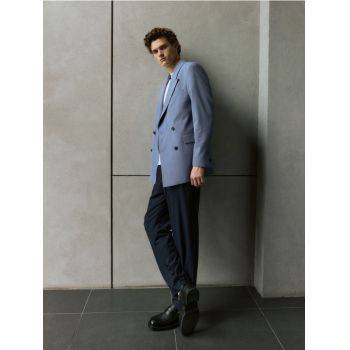 Reserved - Pantaloni wide leg cu pliuri presate - bleumarin de firma originali