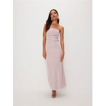 Reserved - Rochie maxi din jerseu, cu aspect metalizat - roz-pastel