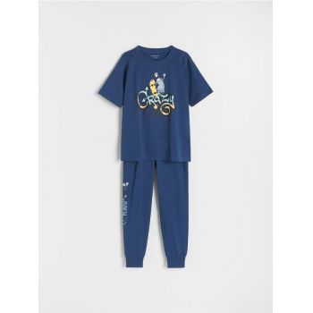 Reserved - Set pijama din două piese, cu imprimeu - bleumarin