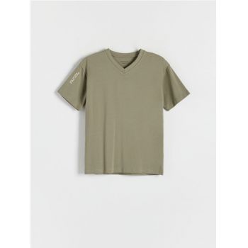 Reserved - Tricou cu imprimeu - verde-maroniu