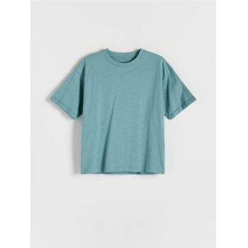 Reserved - Tricou oversized cu imprimeu în relief - albastru-verzui