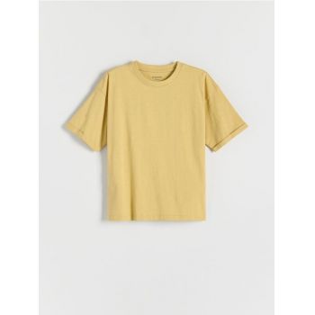 Reserved - Tricou oversized cu imprimeu în relief - galben-pal