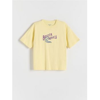 Reserved - Tricou oversized cu imprimeu în relief - galben