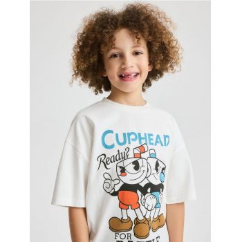 Reserved - Tricou oversized Cuphead - crem ieftin