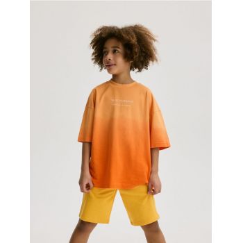 Reserved - Tricou oversized din bumbac - oranj-deschis
