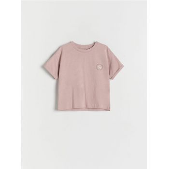 Reserved - Tricou oversized din bumbac - roz-pudră ieftin