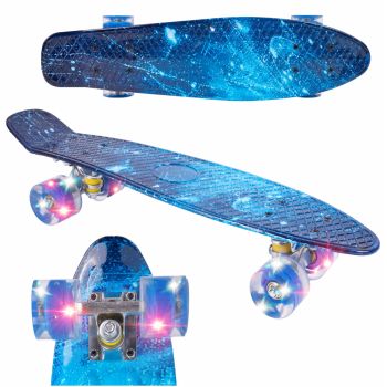 Skateboard cu LED-uri pentru copii 56x15cm Glowing Galaxy