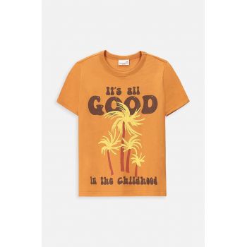 Coccodrillo tricou de bumbac pentru copii culoarea galben, cu imprimeu