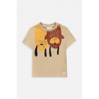 Coccodrillo tricou din bumbac pentru bebelusi culoarea bej, cu imprimeu