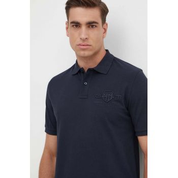 Gant polo de bumbac culoarea albastru marin, cu imprimeu ieftin