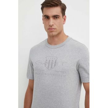 Gant tricou din bumbac barbati, culoarea gri, cu imprimeu de firma original
