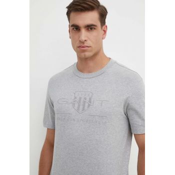 Gant tricou din bumbac barbati, culoarea gri, cu imprimeu