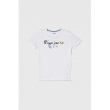 Pepe Jeans tricou de bumbac pentru copii REDELL culoarea alb, cu imprimeu ieftin