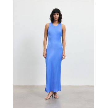 Reserved - Rochie maxi din viscoză satinată - albastru-cobalt