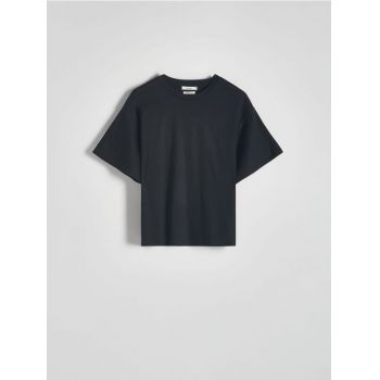 Reserved - Tricou oversized cu adaos de bumbac mercerizat - negru