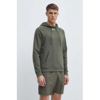 Under Armour bluza barbati, culoarea verde, cu glugă, neted