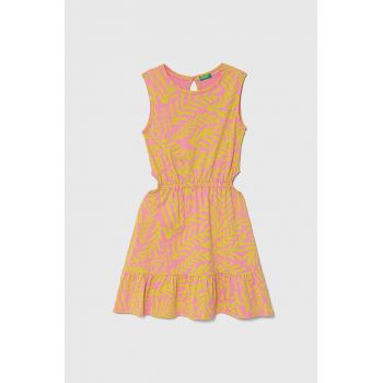 United Colors of Benetton rochie din bumbac pentru copii culoarea roz, mini, evazati ieftina