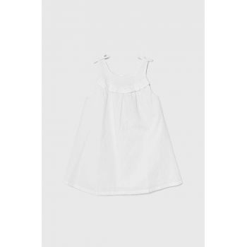 United Colors of Benetton rochie din in pentru copii culoarea alb, mini, evazati ieftina