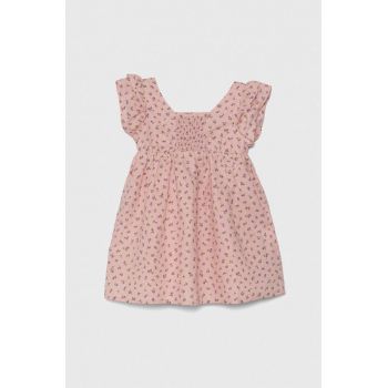 United Colors of Benetton rochie din in pentru copii culoarea roz, mini, evazati