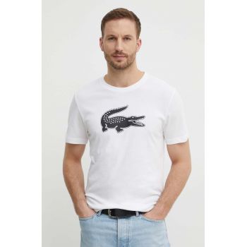 Lacoste tricou barbati, culoarea bej, cu imprimeu