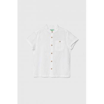 United Colors of Benetton cămașă de in pentru copii culoarea alb ieftina