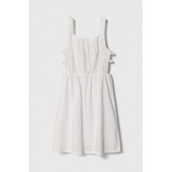 United Colors of Benetton rochie din in pentru copii culoarea alb, mini, evazati ieftina