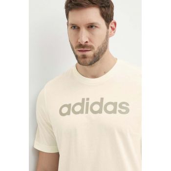 adidas tricou din bumbac barbati, culoarea bej, cu imprimeu, IS1345