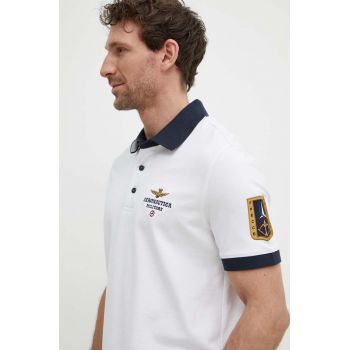 Aeronautica Militare tricou polo barbati, culoarea alb, cu imprimeu, PO1768P191 ieftin