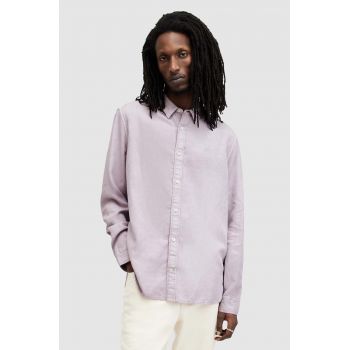 AllSaints cămașă de in LAGUNA LS SHIRT culoarea roz, cu guler button-down, relaxed, MS540Z de firma originala