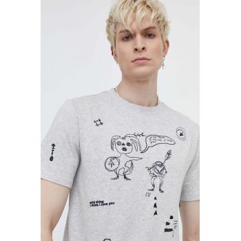 Desigual tricou din bumbac JAVIER barbati, culoarea gri, modelator, 24SMTK43