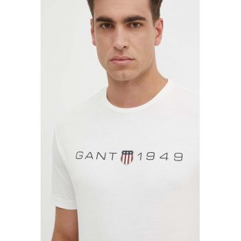 Gant tricou din bumbac barbati, culoarea bej, cu imprimeu de firma original