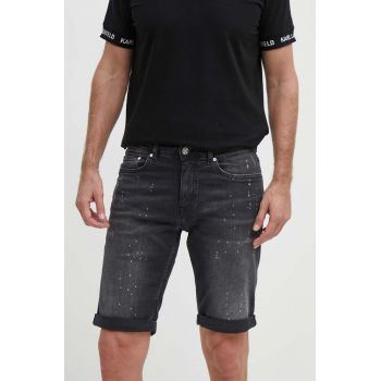 Karl Lagerfeld pantaloni scurți jeans bărbați, culoarea negru 542832.265820