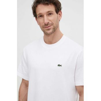 Lacoste tricou din bumbac barbati, culoarea alb, neted de firma original