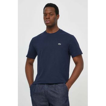 Lacoste tricou din bumbac barbati, culoarea albastru marin, neted, TH7318