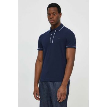 Lacoste tricou polo barbati, culoarea albastru marin, neted de firma original