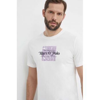 Marc O'Polo tricou din bumbac barbati, culoarea alb, cu imprimeu, 423201251076 de firma original