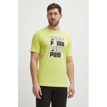 Puma tricou din bumbac bărbați, culoarea verde, cu imprimeu, 678976.
