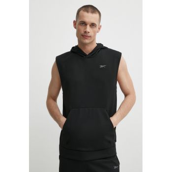 Reebok bluza Strength barbati, culoarea negru, cu glugă, neted, 100075597 de firma original