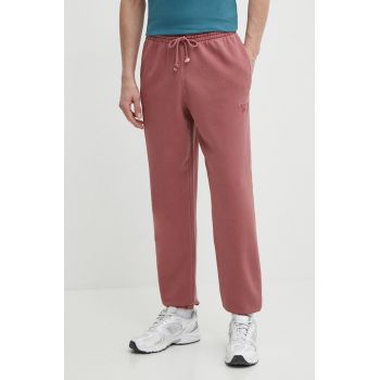 Reebok pantaloni de trening culoarea bordo, neted, 100076352