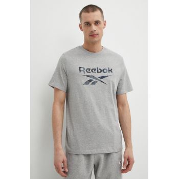 Reebok tricou din bumbac barbati, culoarea gri, cu imprimeu, 100076379