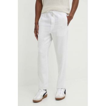 Solid pantaloni din in culoarea alb, drept ieftini