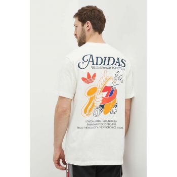 adidas Originals tricou din bumbac barbati, culoarea bej, cu imprimeu, IS2937 ieftin