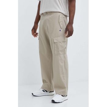 Champion pantaloni de bumbac culoarea bej, cu fason cargo, 220015