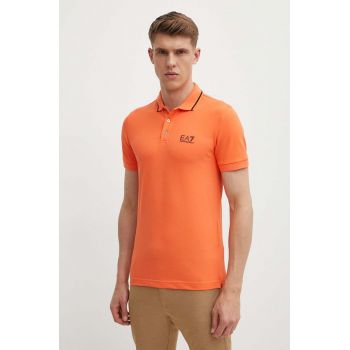 EA7 Emporio Armani tricou polo barbati, culoarea portocaliu, neted de firma original