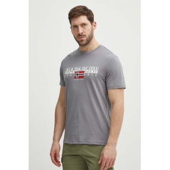 Napapijri tricou din bumbac S-Aylmer barbati, culoarea gri, cu imprimeu, NP0A4HTOH581 ieftin