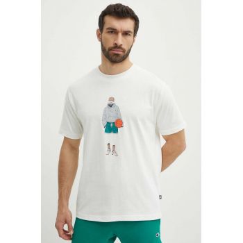 New Balance tricou din bumbac barbati, culoarea bej, cu imprimeu, MT41578SST ieftin
