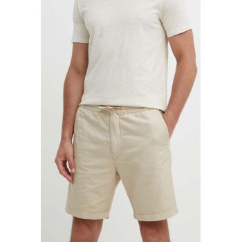 Pepe Jeans pantaloni scurti din in RELAXED LINEN SMART SHORTS culoarea bej, PM801093 de firma originali