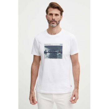 Pepe Jeans tricou din bumbac CIEL barbati, culoarea alb, cu imprimeu, PM509372