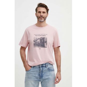 Pepe Jeans tricou din bumbac COOPER barbati, culoarea roz, cu imprimeu, PM509379 ieftin