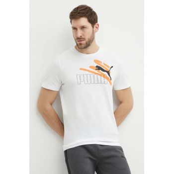 Puma tricou din bumbac bărbați, culoarea alb, cu imprimeu, 678988 ieftin